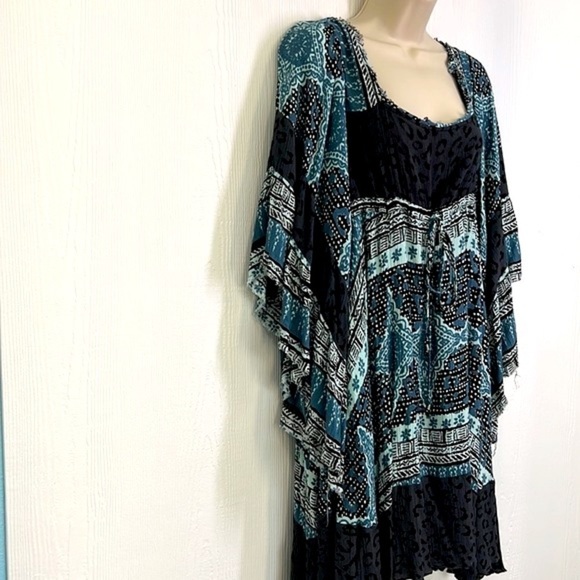 Free People - Heart Of Gold Bohemian Fit & Flare Charcoal & Teal Mini Dress SM - Picture 4 of 12